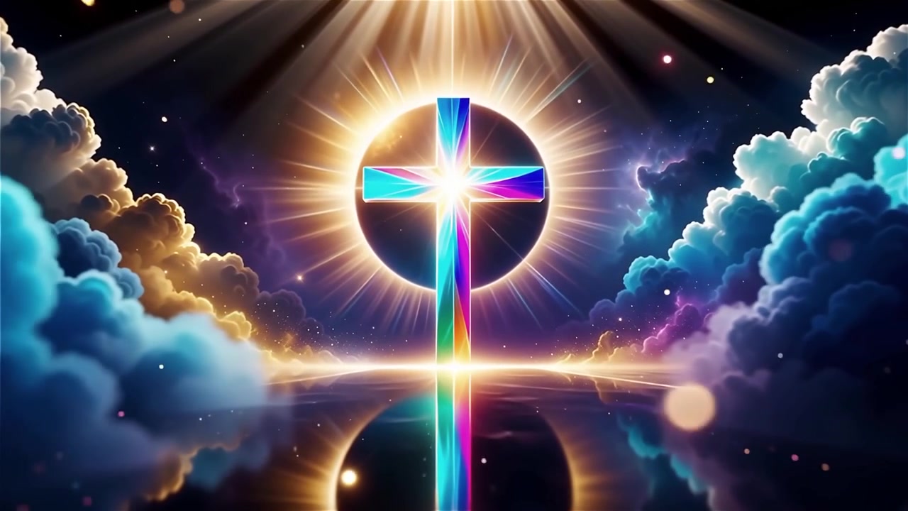 Croce Cristiana Luce Celestiale Sfondo per il Culto.