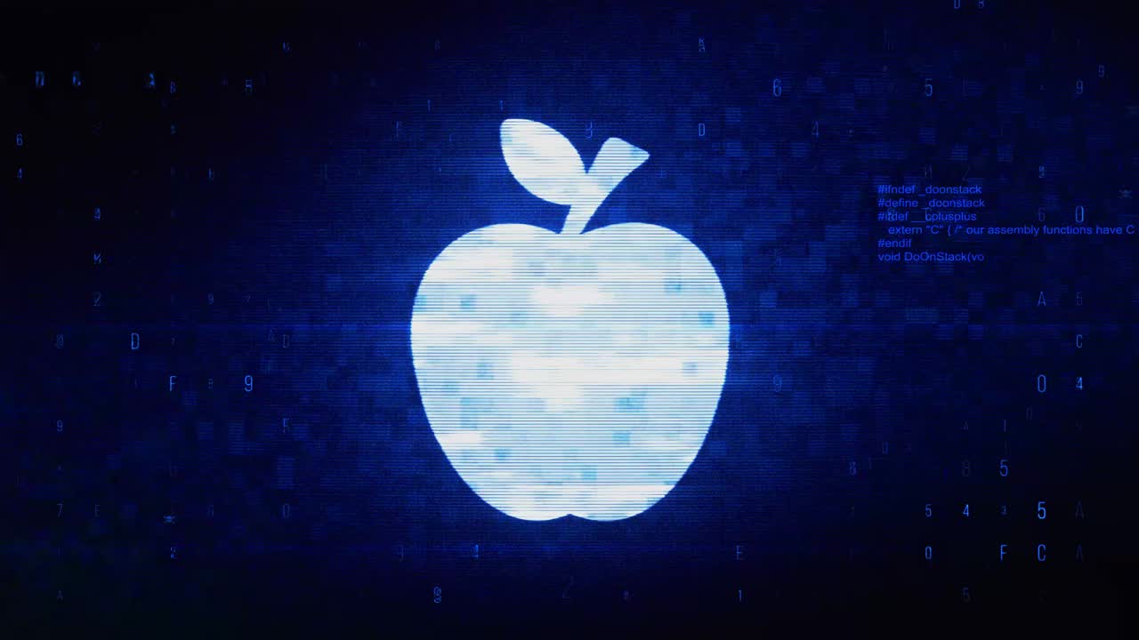 Glowing Apple Icon on Digital Background