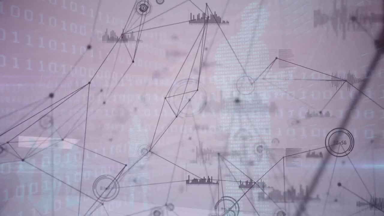 Animation of networks of connections over binary coding and business people