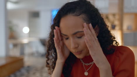 black woman, laptop and headache in stress