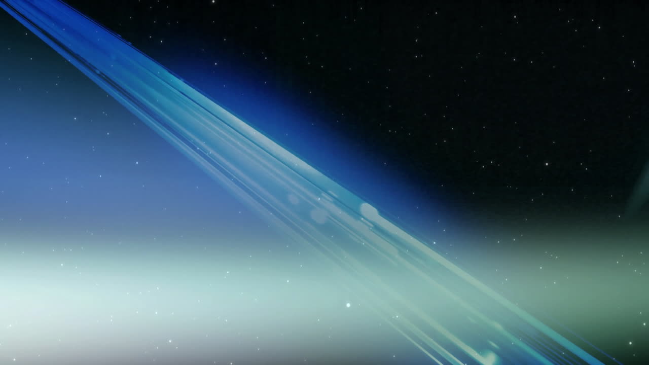 Blue light beams creating futuristic effect crossing over starry night sky animation