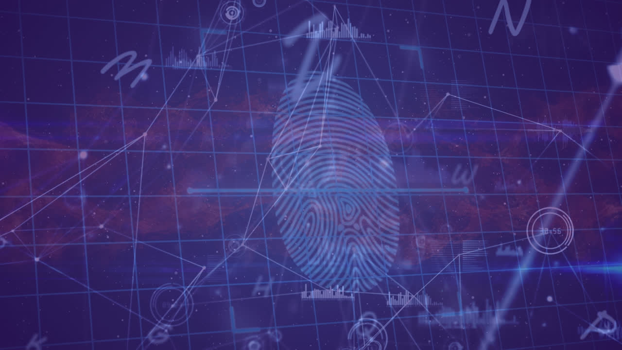 анимация отпечатка пальца на фоне сети соединений