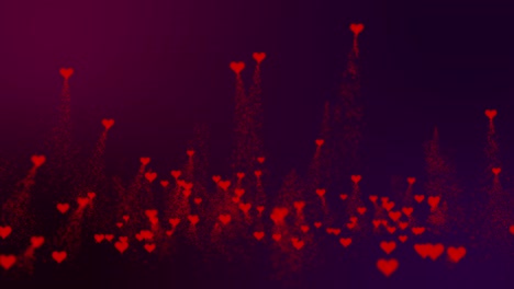 una partícula roja en forma de corazón volando sobre un fondo rosa oscuro.