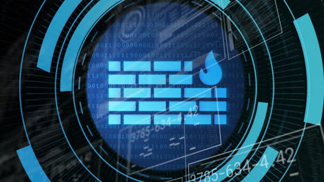 Animation-of-firewall-icon,-scope-scanning-with-data-processing