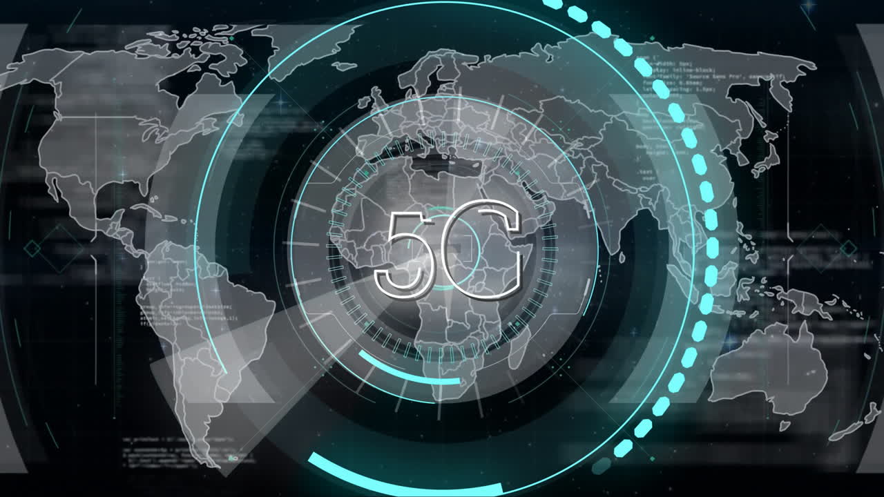 animazione dell'elaborazione di testo e dati 5g in tutto il mondo