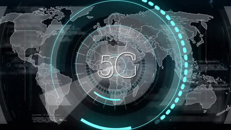 Animation-of-5g-text-and-data-processing-over-globe