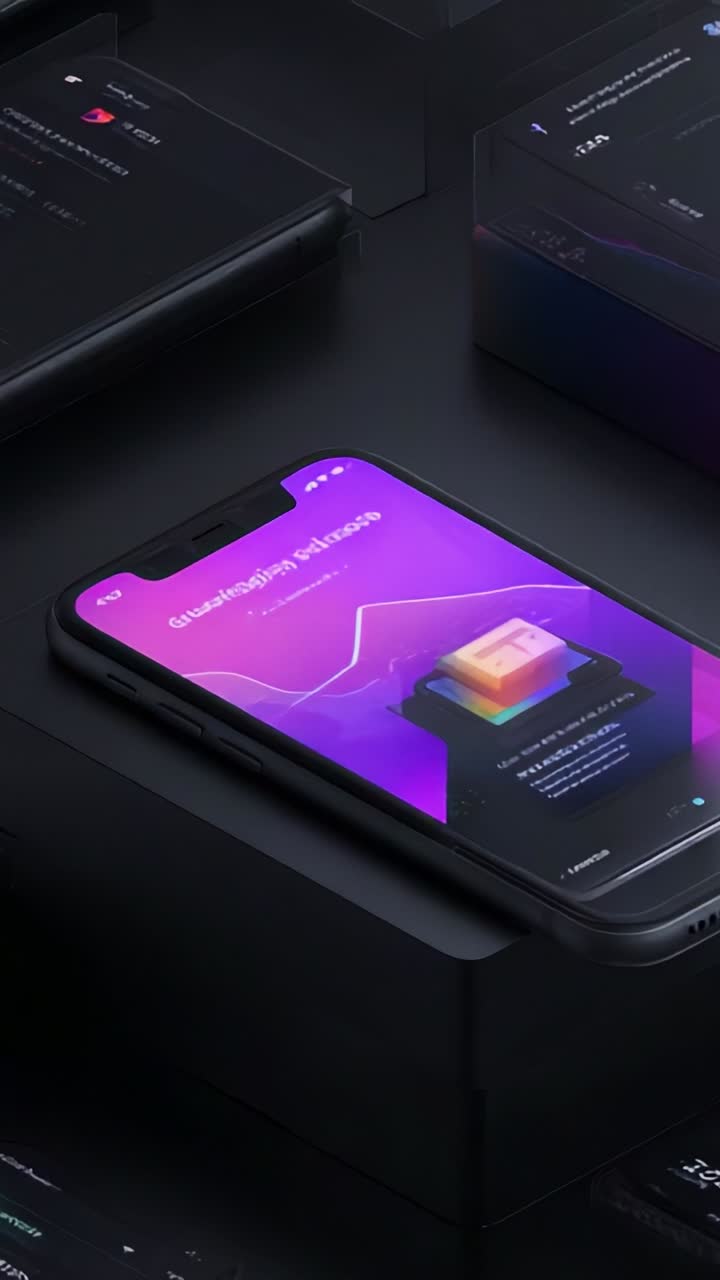 Modern Smartphone Displaying Futuristic Interface in Stylish Dark Setting with Gradient Colors Enhancing Visual Appeal and User Experience in Technology
