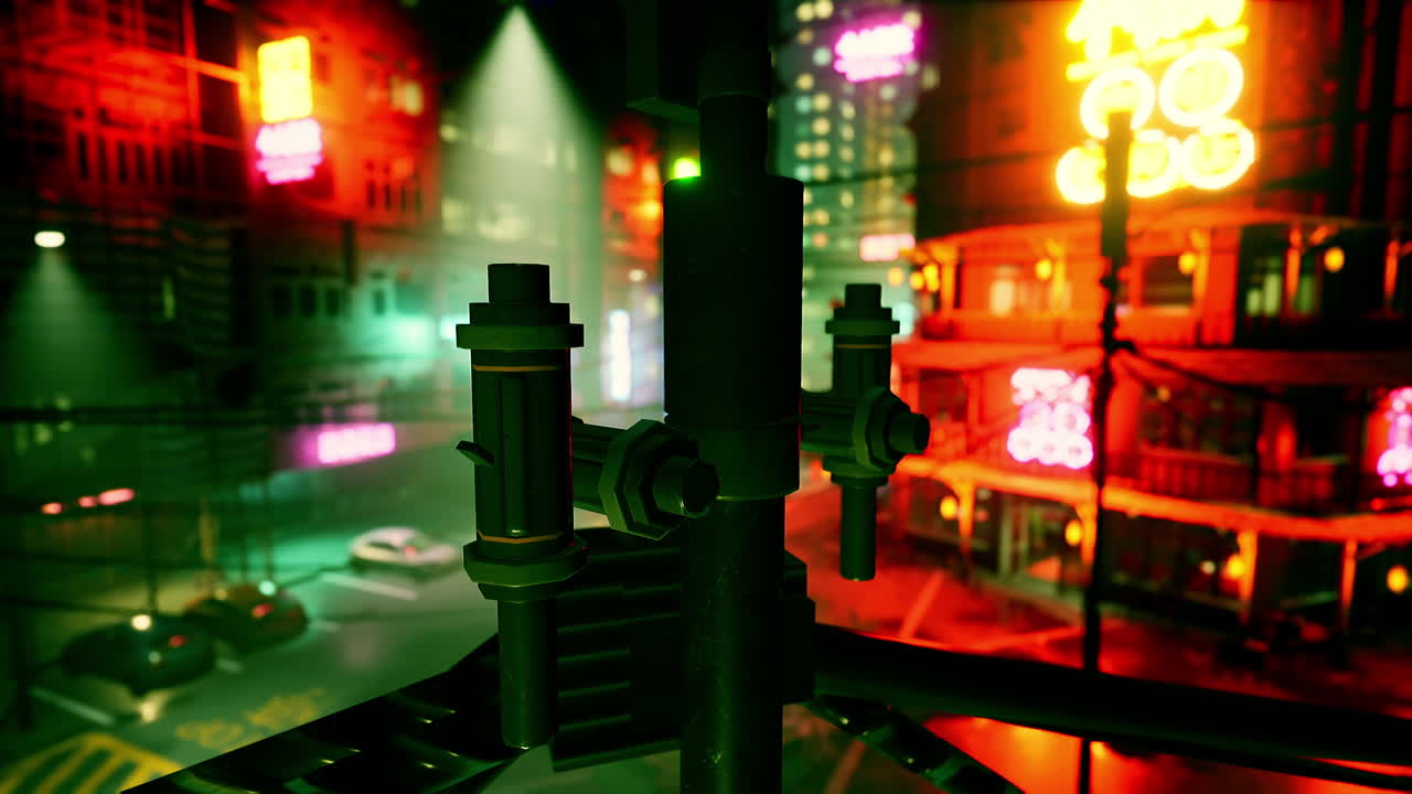 밤에 사이버 펑크 도시