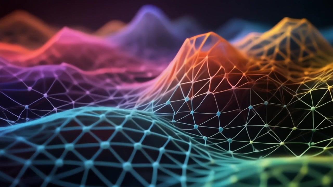 Abstract Digital Waveform with Glowing Network Nodes