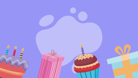 celebración de cumpleaños con pastel, pasteles y regalos