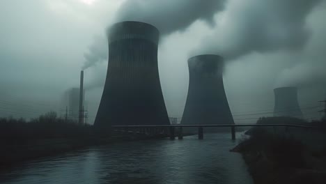 nuclear power plant cooling towers in fog