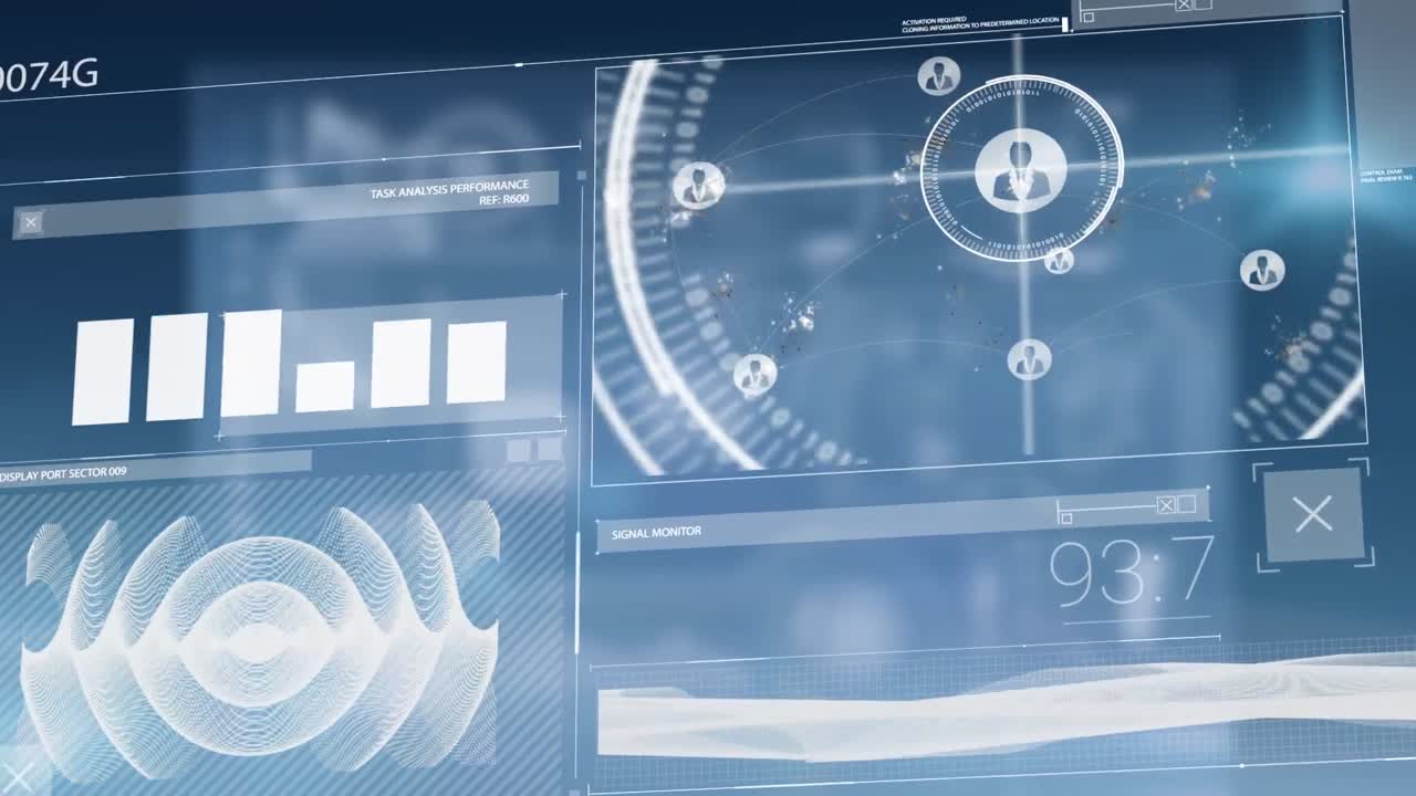 디지털 컴퓨터 인터페이스 화면 스캔의 애니메이션