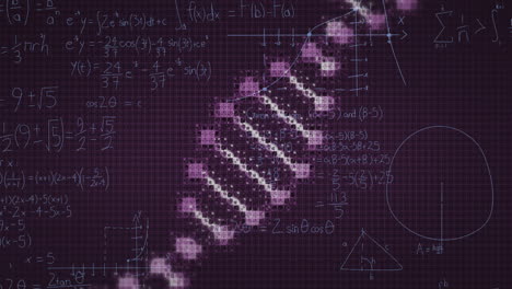 animación de ecuaciones matemáticas sobre la cadena de adn sobre un fondo negro