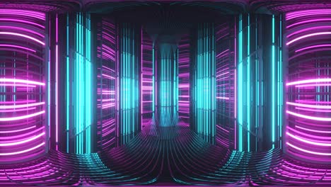 luces de neón brillantes en una habitación de metal. luz fluorescente moderna. espectro de neón azul violeta. animación en bucle 3d sin costuras