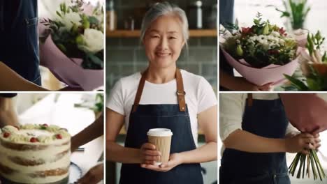 in a warm kitchen, a person shares joyful moments preparing flowers and a delicious cake. this celebration highlights love, care, and the beauty of simple pleasures with family and friends.