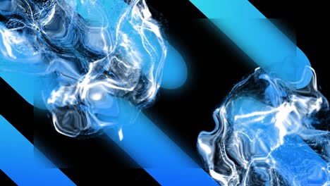 animation of reflective liquid over blue capsule shapes on black background