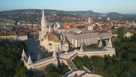 amazing aerial view of fisherman's bastion and matthias church in budapest