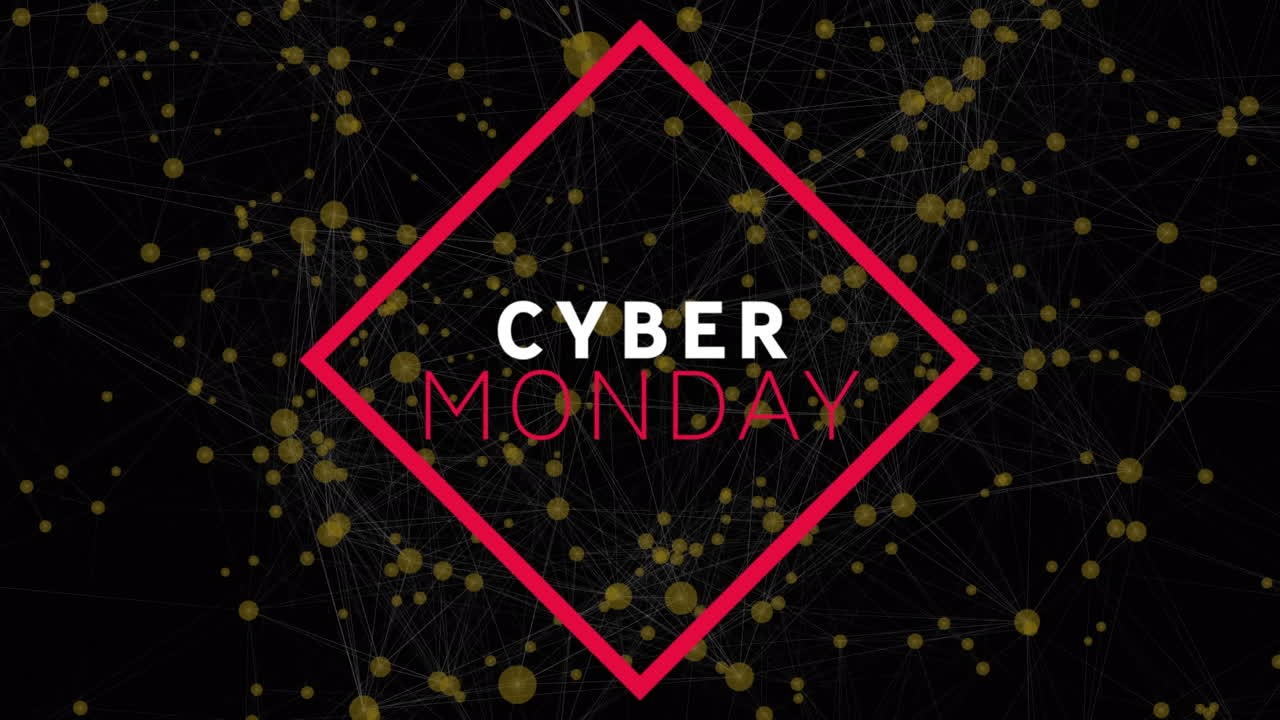 Animation of cyber monday sale text over networks of connections