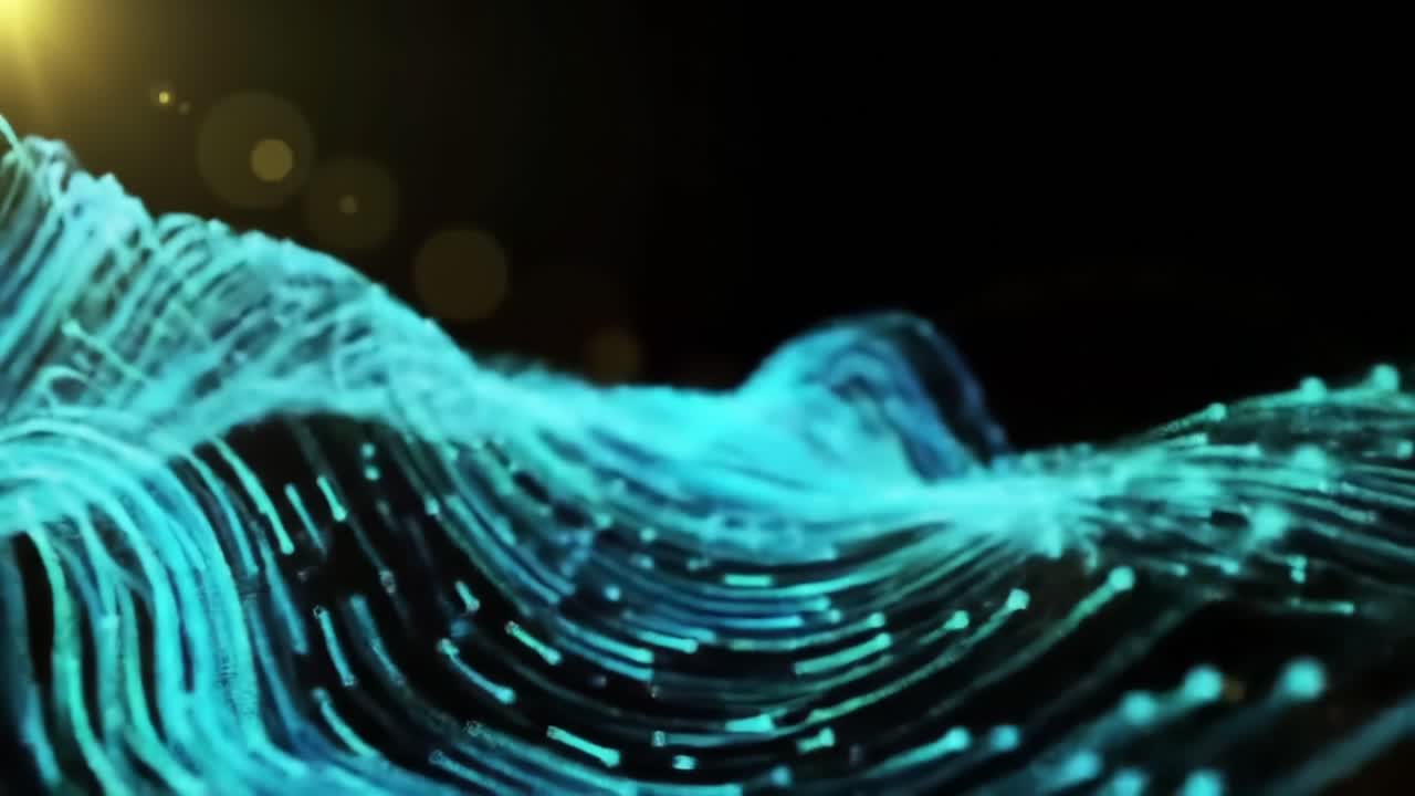 A Dynamic Dance of Blue Light Waves: Explore the Mesmerizing Flow of Energetic Particles in an Abstract Visual Experience