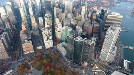 A-high-flying,-4K-drone-shot-over-lower-Manhattan,-New-York-City,-including-the-Freedom-tower-and-the-World-Trade-Center