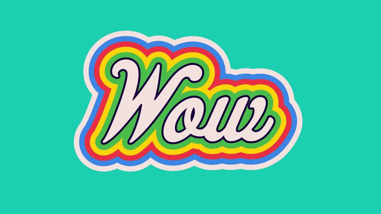 파란색 배경에 와우 텍스트의 애니메이션