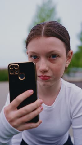 teenage girl taking a selfie with a smartphone