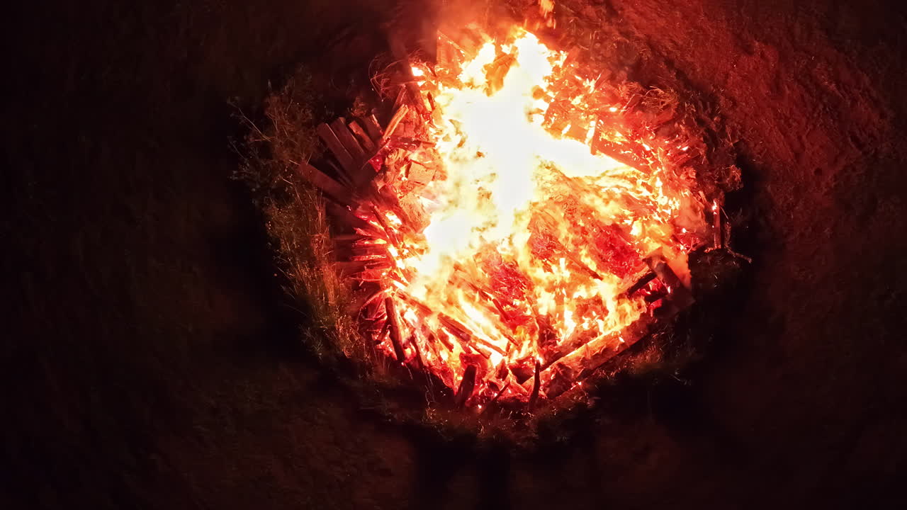 Top view of bonfire. Slow motion shot