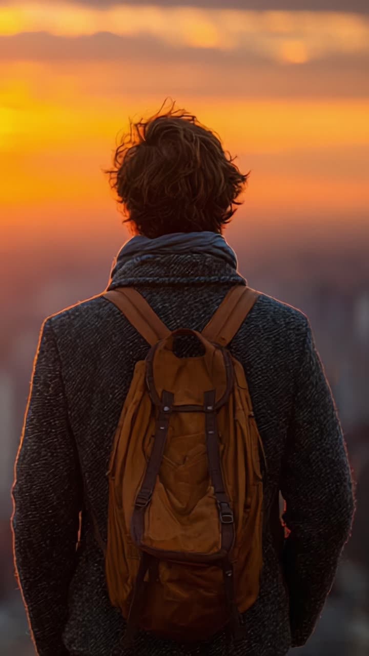 Una figura solitaria si gode un tramonto mozzafiato, catturando un momento di riflessione e serenità sullo sfondo di un orizzonte vivido.