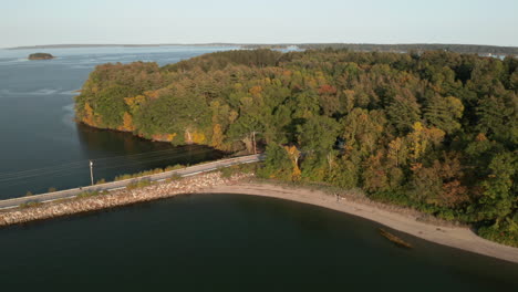 aerial high flying drone footage over mackworth island