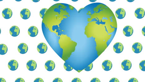 animation of heart shape globe over globes on white background