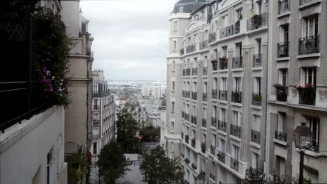 establishing shot of a residential area in paris, france