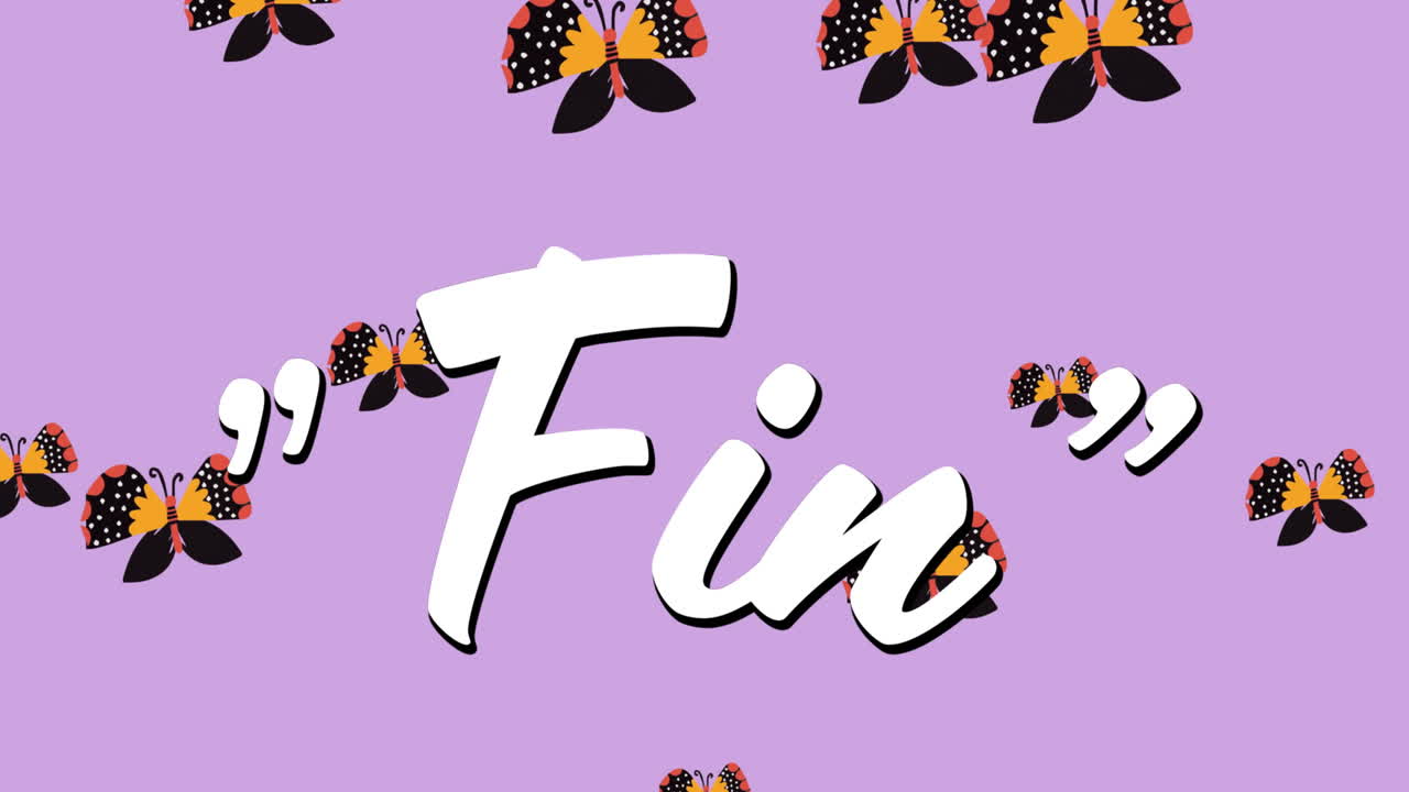 animación digital del texto de la aleta contra múltiples iconos de mariposa flotando sobre un fondo púrpura