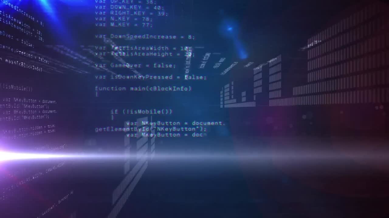 animación de luces brillantes azules y rosas sobre capas de procesamiento de datos sobre fondo negro