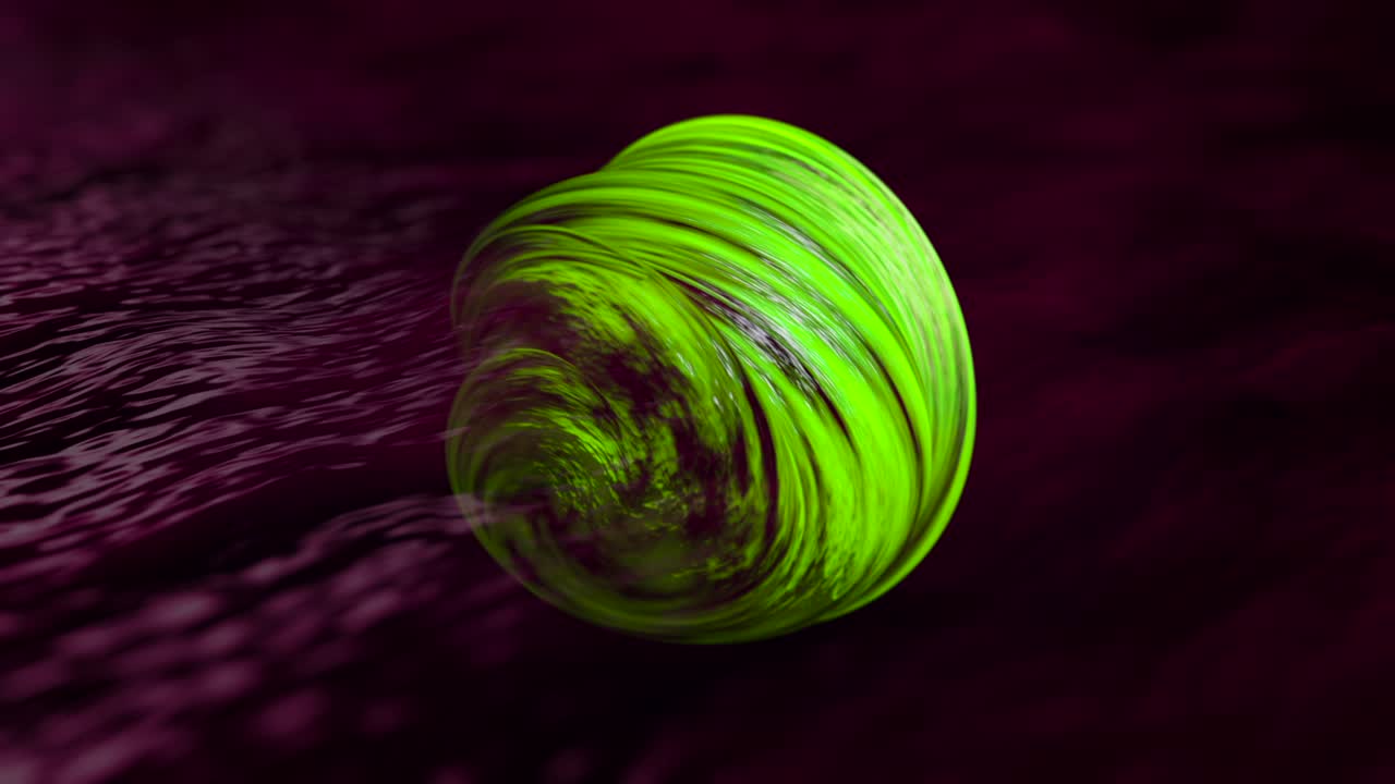 forma verde abstracta en un fondo púrpura oscuro