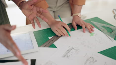 arquitecto, manos y planificación de dibujos