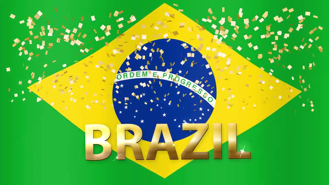 Bandeira do Brasil em Celebração com Confetes Dourados