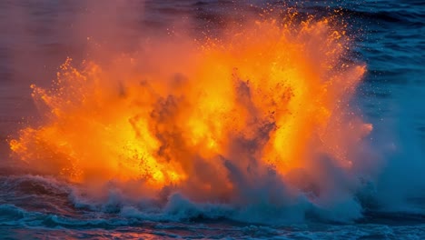 an explosive eruption over ocean waves: capturing the bright burst of color and power in nature's phenomenon