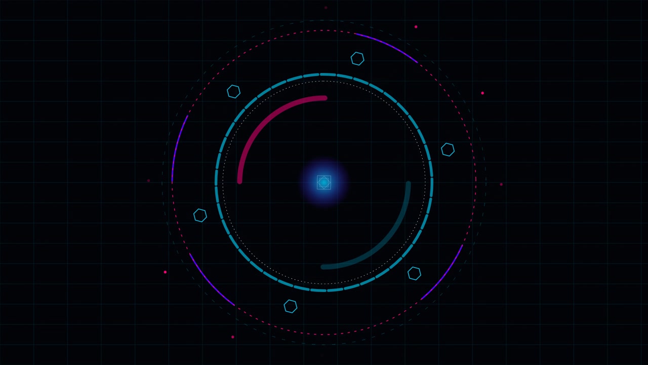 Futuristic Digital HUD Interface with Rotating Circular Elements