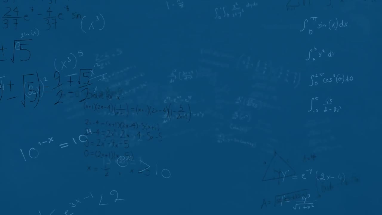animación de ecuaciones matemáticas y diagramas flotando contra un fondo azul