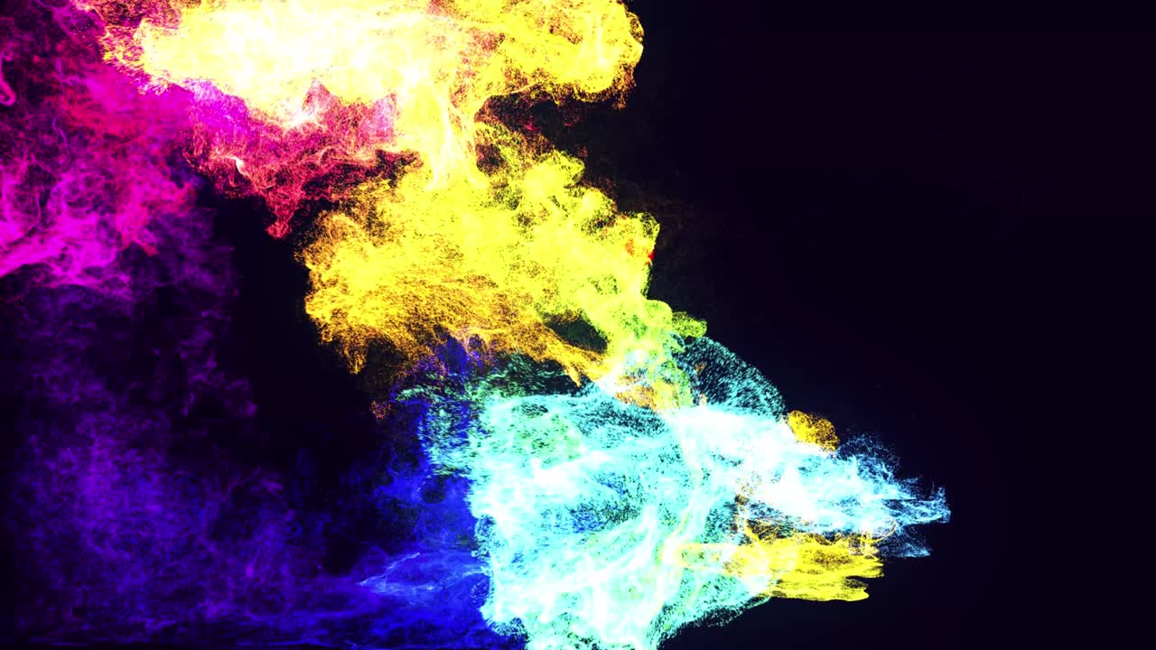 Sfondo colorato e bellissimo con particelle magiche scintillanti. Particelle luminose che si diffondono come un effetto inchiostro. Luma matte come canale alfa. L'emettitore rilascia un vortice di particelle luminose che formano una struttura a nuvola d'inchiostro.