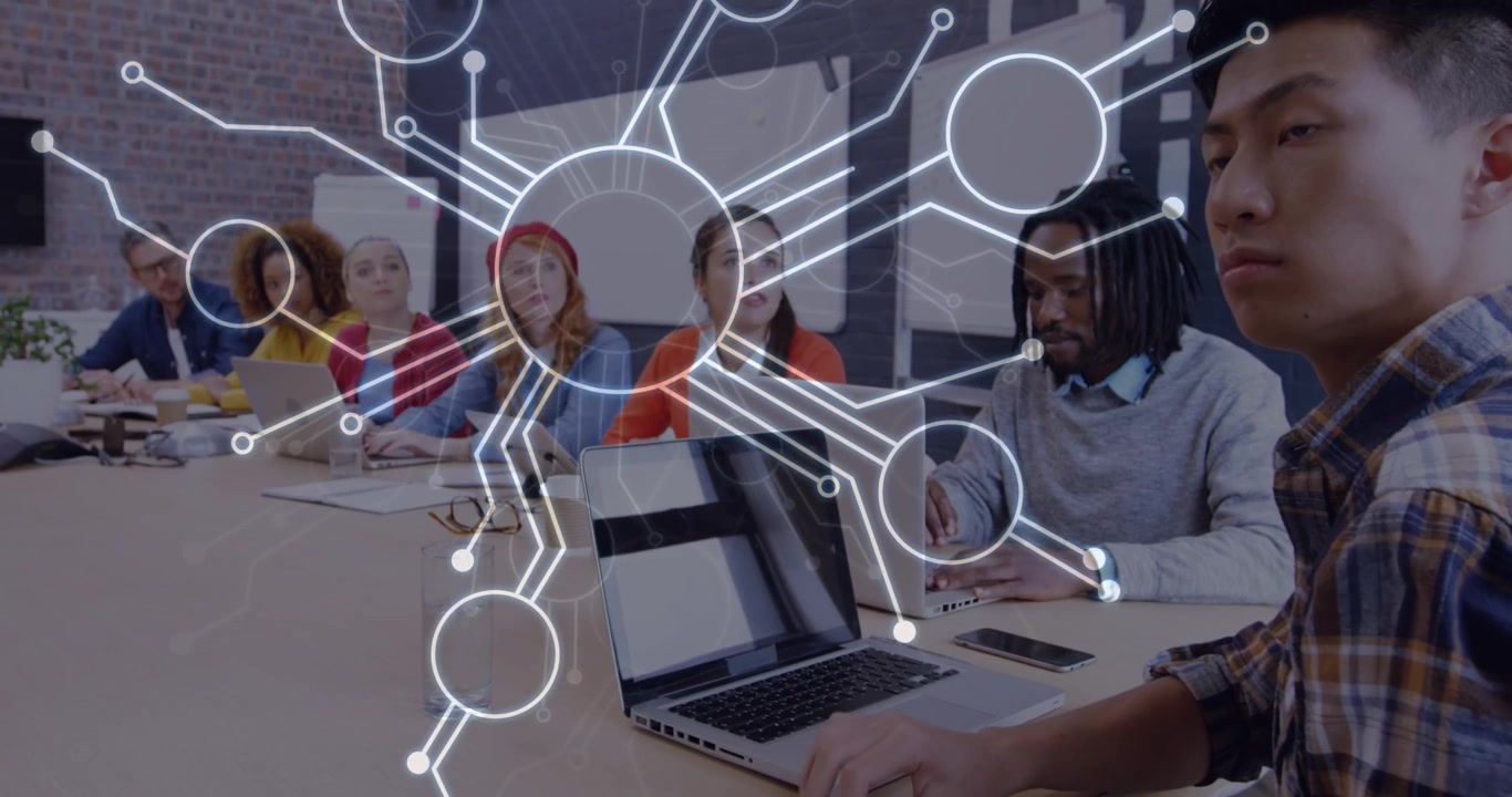 Animation of network of connections over diverse female and male coworkers