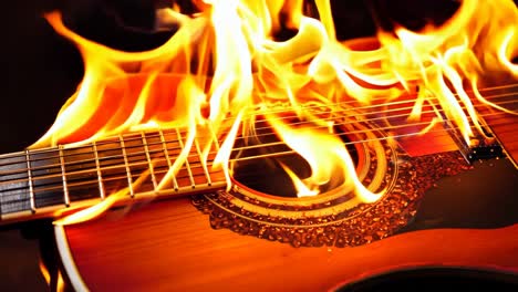 a guitar on fire with a black background