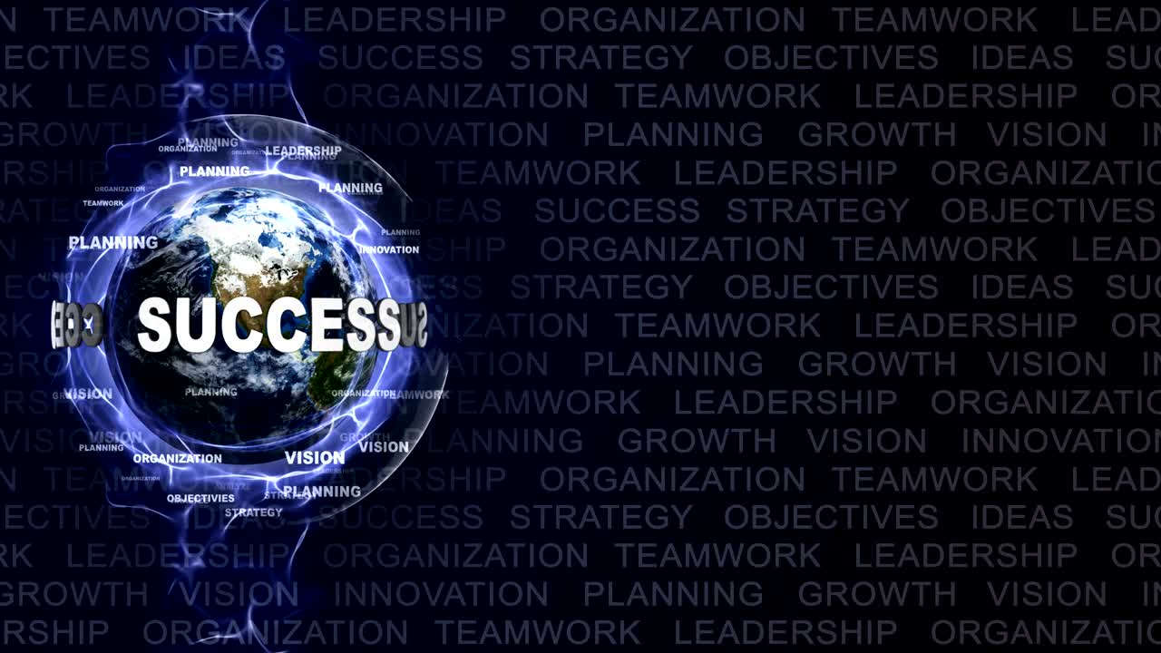 SUCCESS Text Animation and Earth, with Keywords, Loop