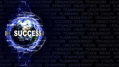 success text animation and earth, with keywords, loop
