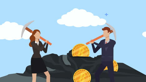 joven pareja de negocios minando bitcoins