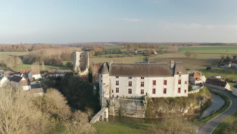 Aerial-drone-footage-of-the-Chateau-du-Chatelier-near-to-Paulmy-in-central-France