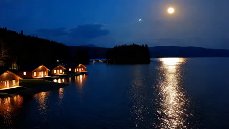 Night Scene at a Lakeside Cabin Resort