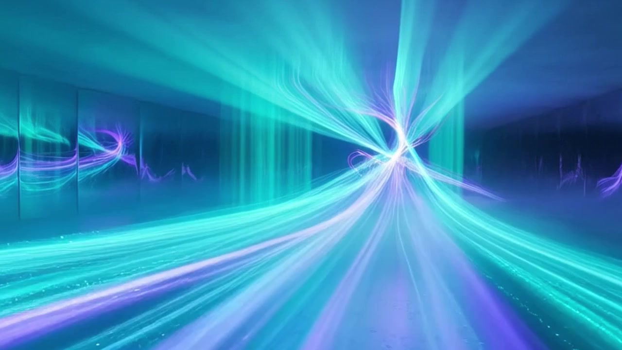 Abstract Motion Background with Glowing Teal and Purple Light Trails