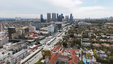 Drone-shot-overlooking-Downtown-Los-Angeles