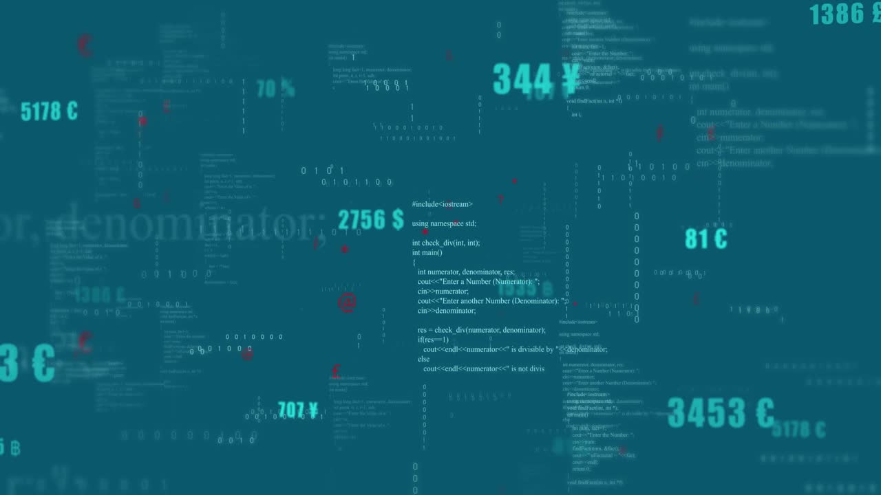 Animation of financial data processing over blue background